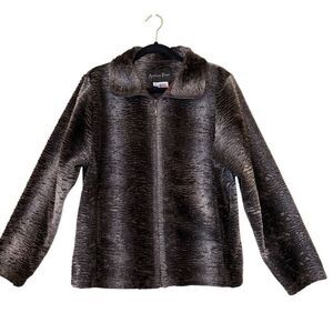 Vintage Andrea Faye Brown and Cream Animal Look Fleece Jacket Size M